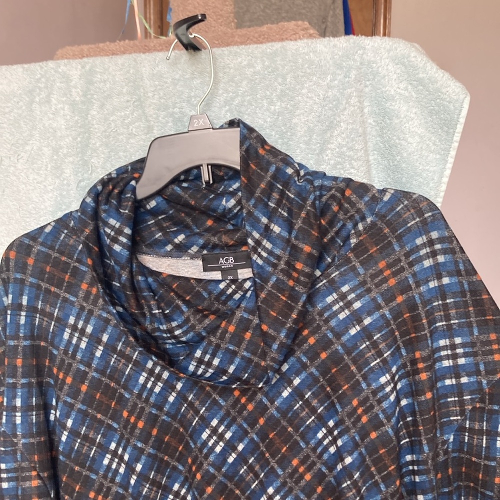 AGB plaid print pullover top with stretch casual shirt office 2X plus size - Picture 5 of 17